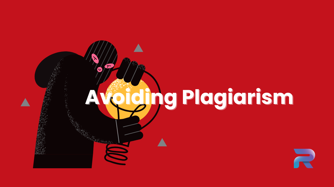 A figure in a dark cloak holds a glowing orb as a metaphor for closely inspecting content to avoid plagiarism, with the Rewording.io logo.